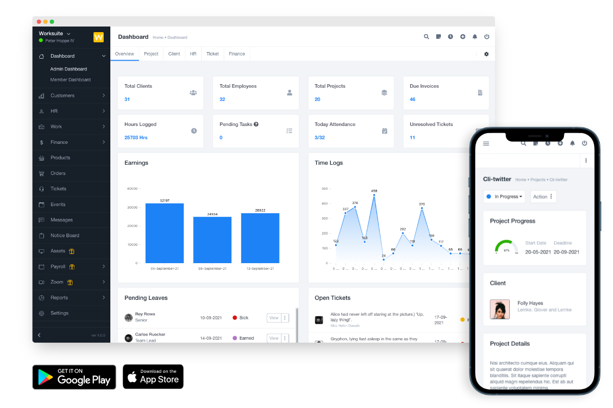 Worksuite main dashboard